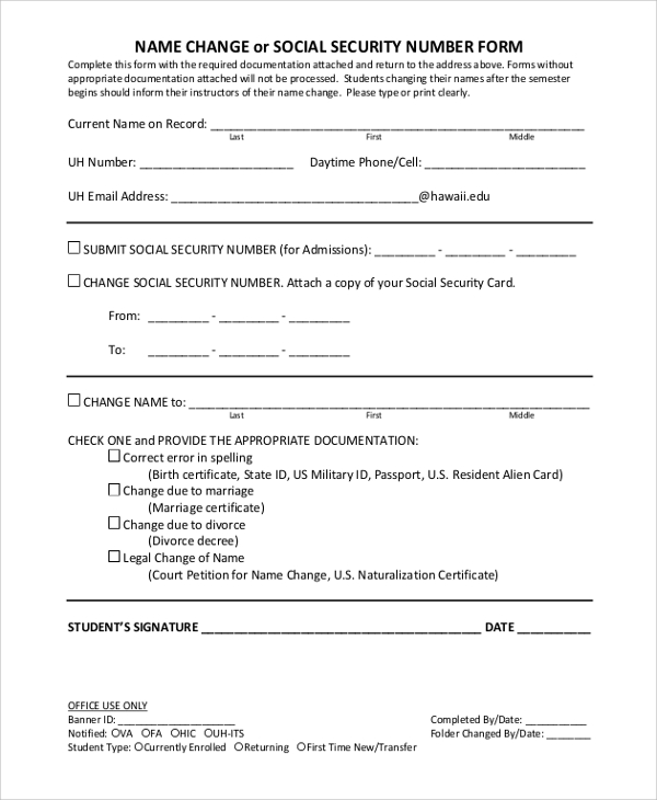 Social Security Name Change Printable Form Printable Forms Free Online