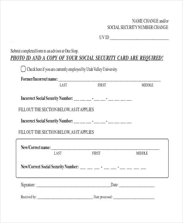 FREE 7 Sample Social Security Name Change Forms In PDF   Social Security Last Name Change Form 