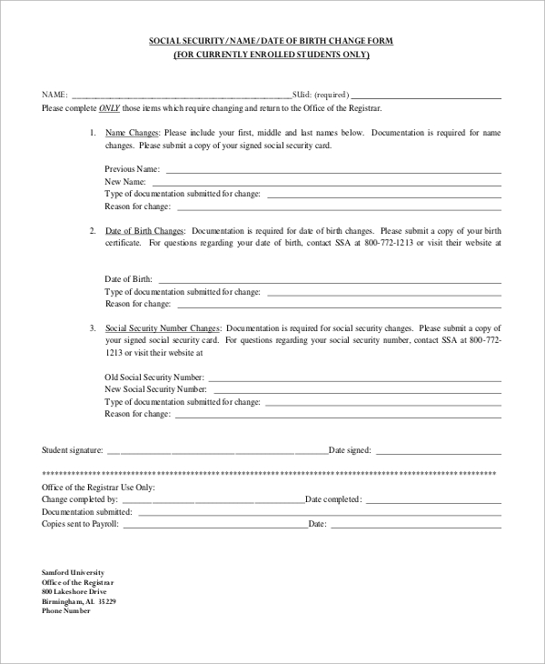 social security name date of birth change form