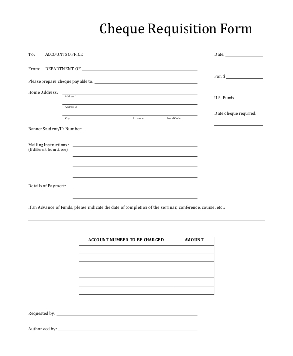 cheque requisition form