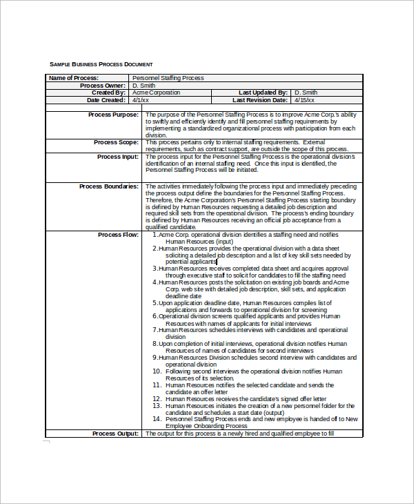 Business Process Documentation Template Word