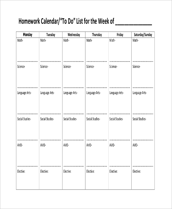 FREE 8 Sample Homework Calendar Templates In MS Word PDF FREE 8 Sample Homework Calendar Templates In MS Word PDF