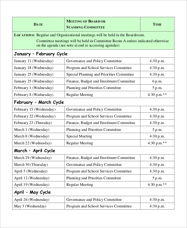 FREE 13 Sample Meeting Schedules In MS Word PDF