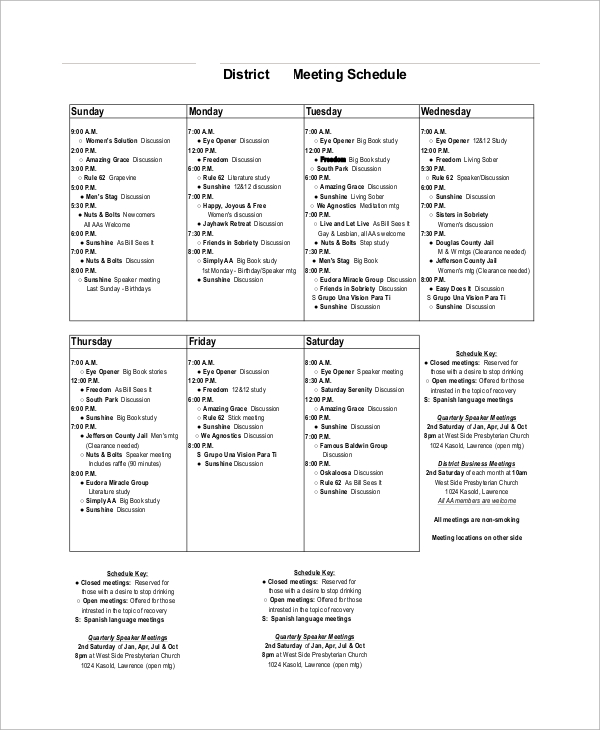 district meeting schedule 