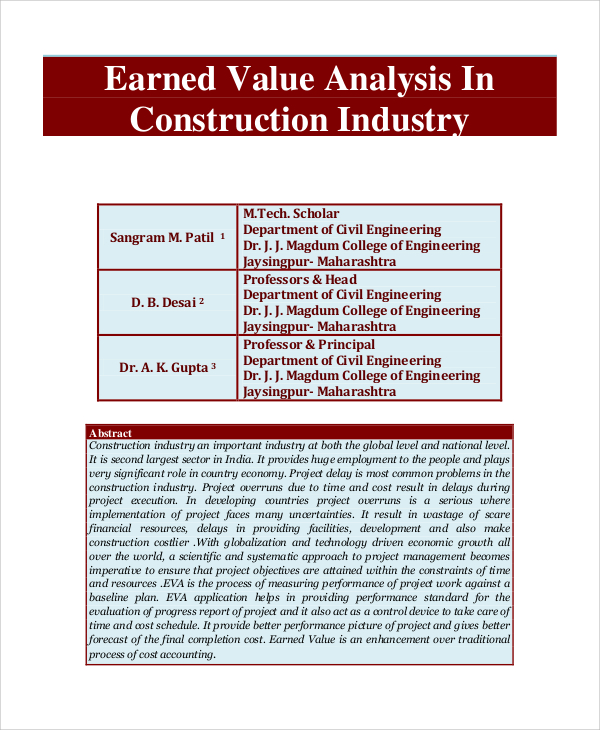 earned value analysis in construction industry