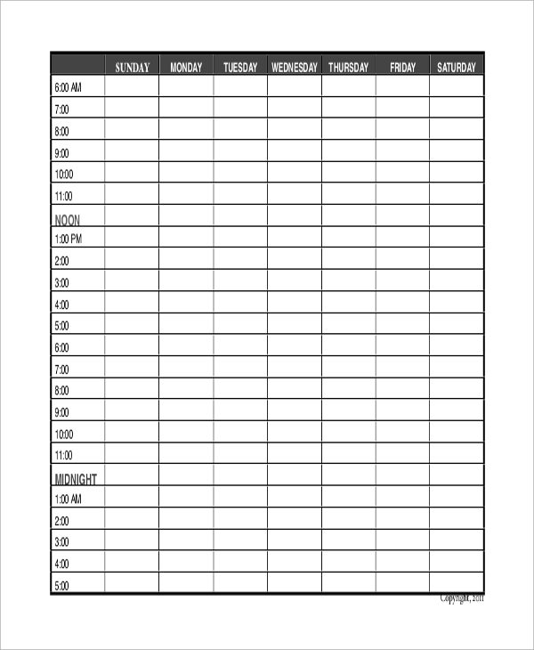 FREE 8 Sample Hourly Calendar Templates In PDF MS Word Pages Numbers Google Sheets