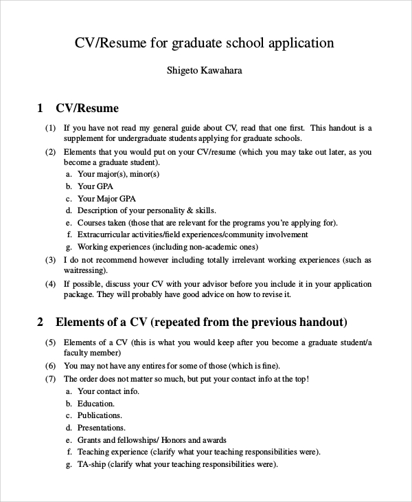 FREE 9+ Sample Graduate School Resume Templates in PDF ...