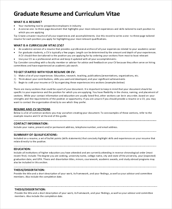 graduate school resume sample