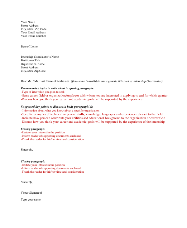 letter of intent for internship