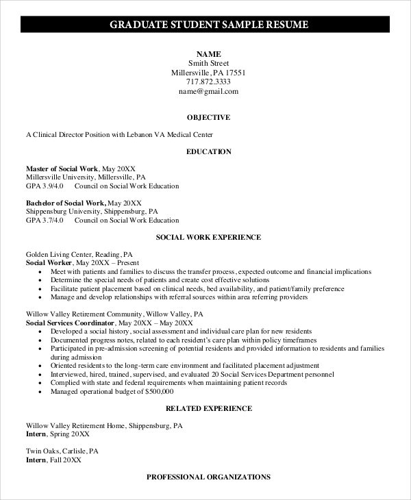 graduate school resume format