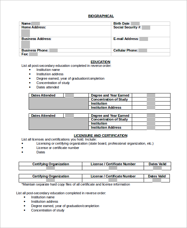 Free 9 Sample Blank Resume Templates In Ms Word Pdf