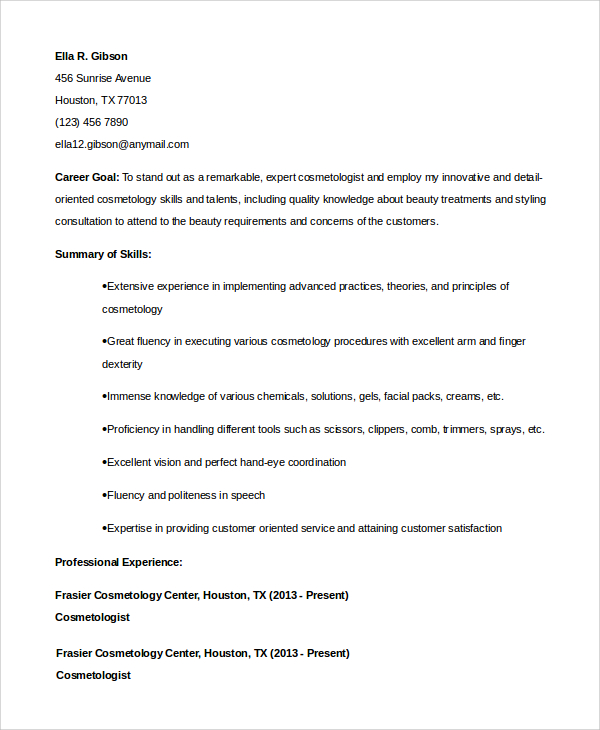 cosmetologist resume examples resume format download pdf
