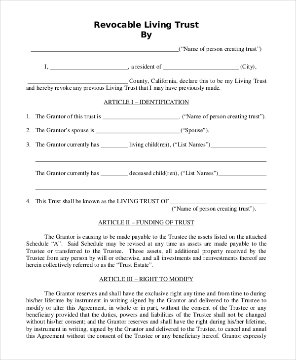 FREE 8+ Sample Living Trust Forms in PDF MS Word
