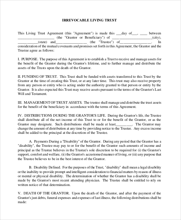 Free 8 Sample Living Trust Forms In Pdf Ms Word