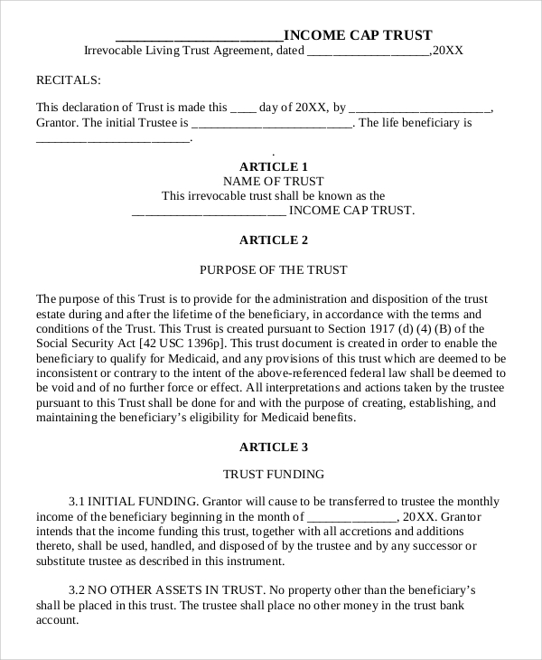 living trust legal agreement form