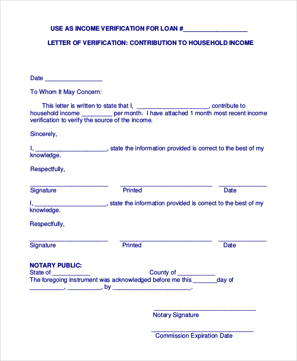 income verification letter for loan