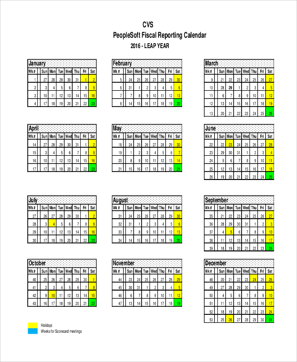 fiscal reporting calendar