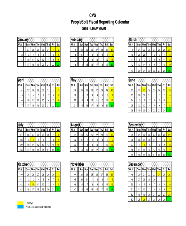 FREE 8 Sample Fiscal Calendar Templates In Excel PDF
