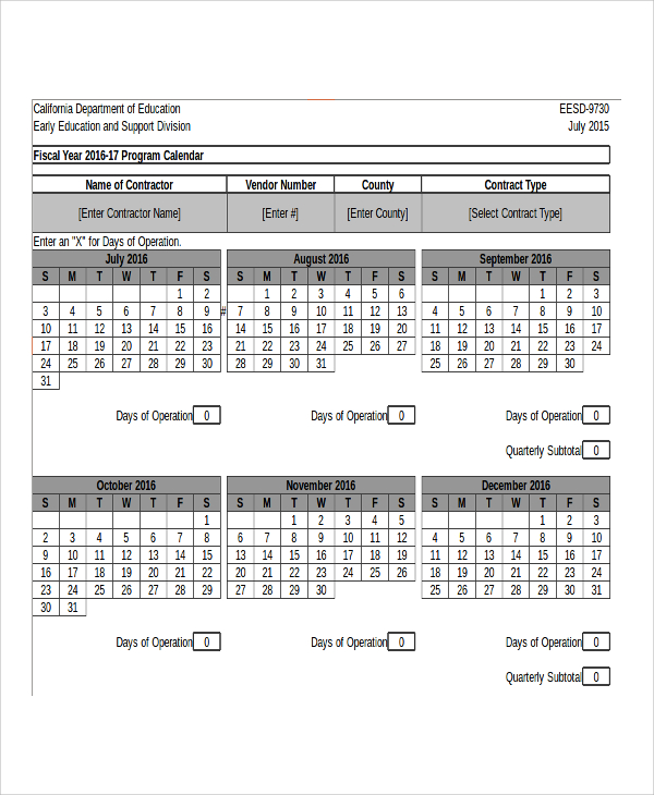 FREE 8+ Sample Fiscal Calendar Templates in Excel| PDF