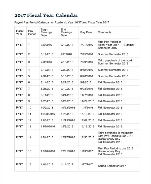 FREE 8 Sample Fiscal Calendar Templates In Excel PDF