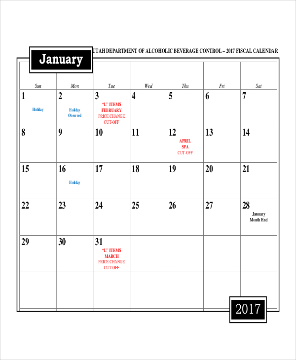 FREE 8+ Sample Fiscal Calendar Templates in Excel PDF