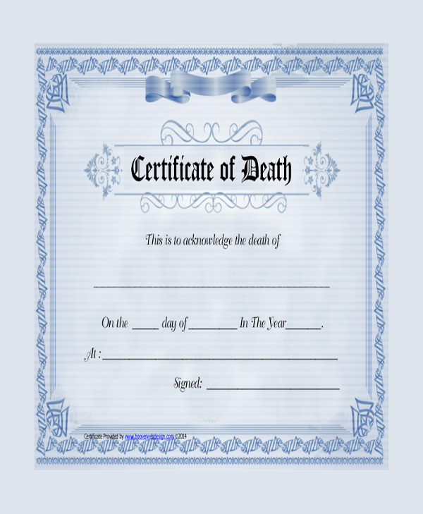 death certificate acknowledgement