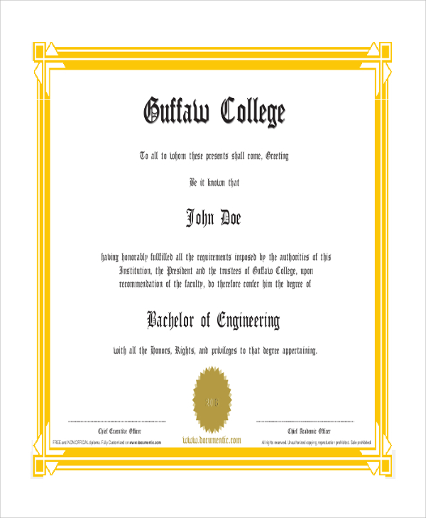 bachelor of engineering educational certificate