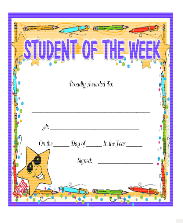 student of the week educationlal certificate