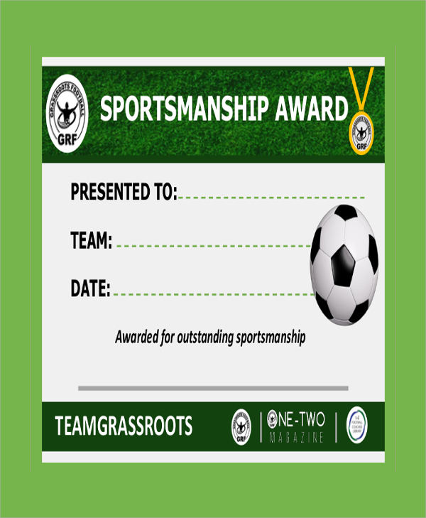 sportsmanship football certificate