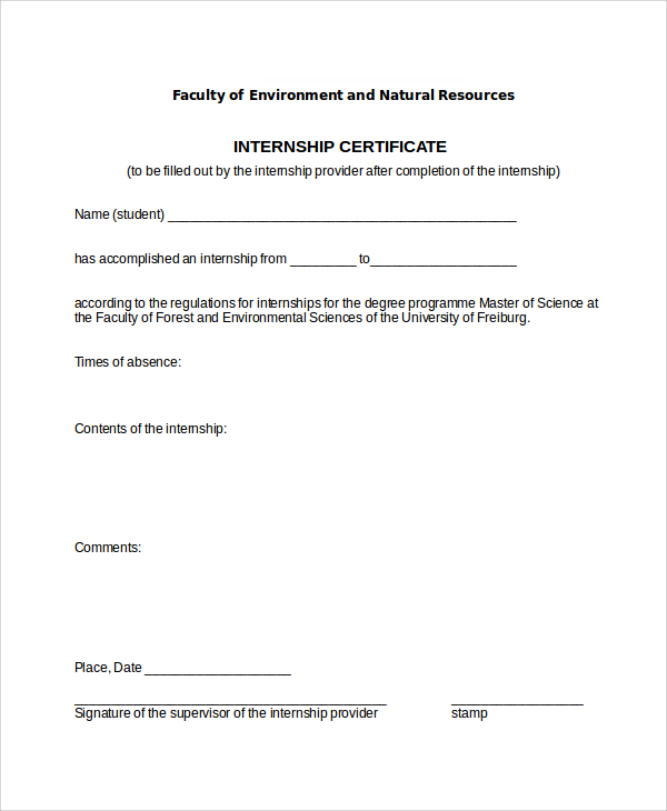 environment and natural resources internship certificate