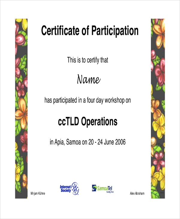 certificate of workshop participation