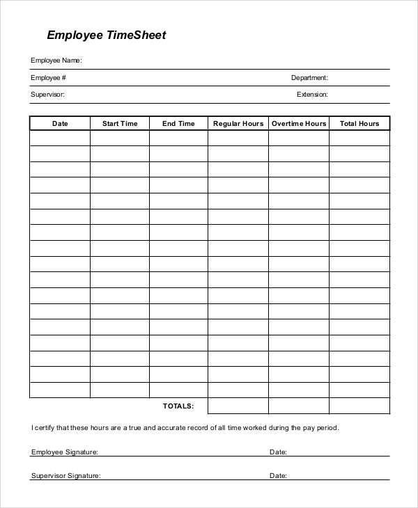 FREE 9+ Sample Printable Time Sheet Templates in PDF | MS ...