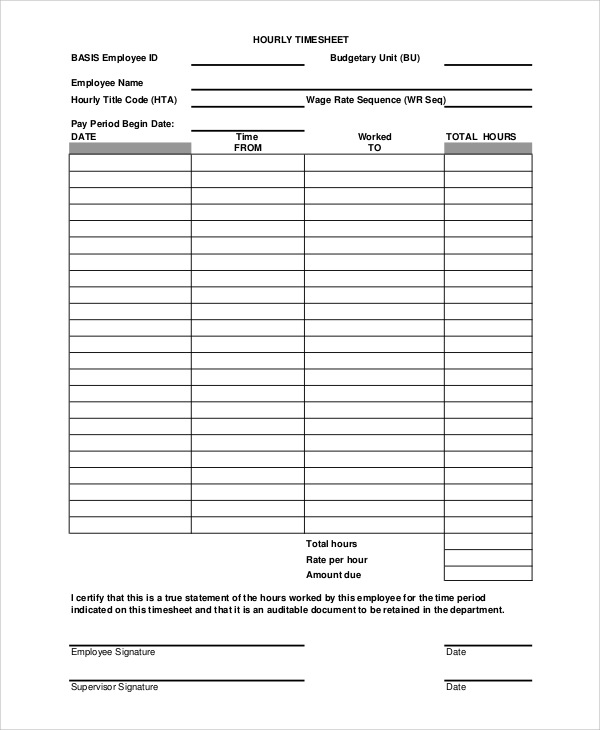 9+ Sample Printable Time Sheets  Sample Templates