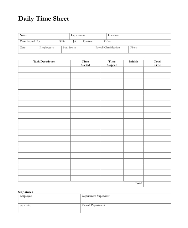 daily time log printable