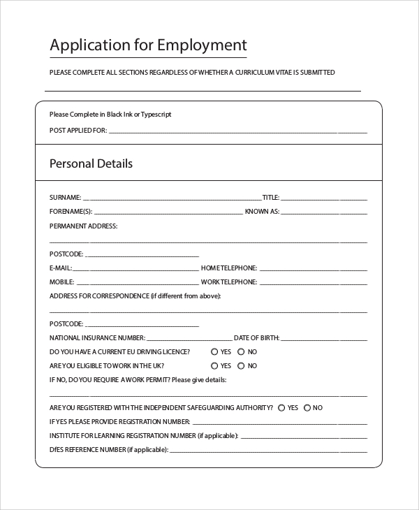 FREE 10+ Sample Printable Job Application Forms in PDF MS Word