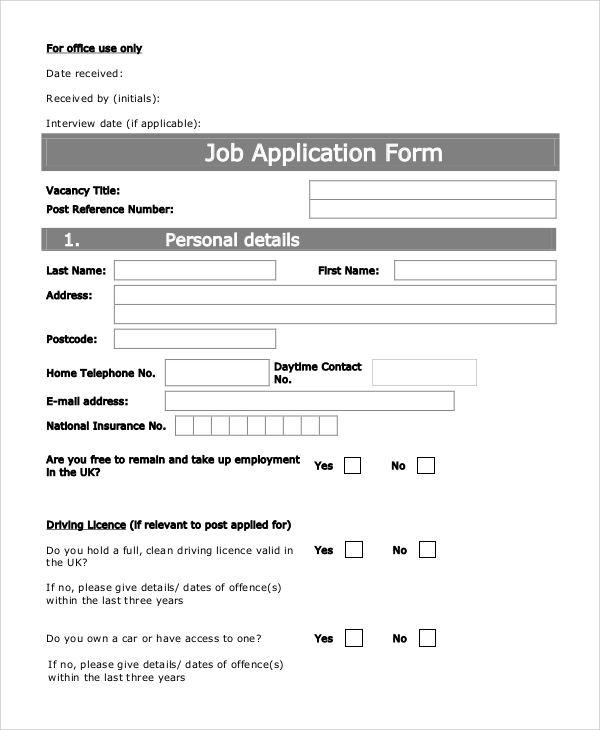 free 10 sample printable job application forms in pdf ms word