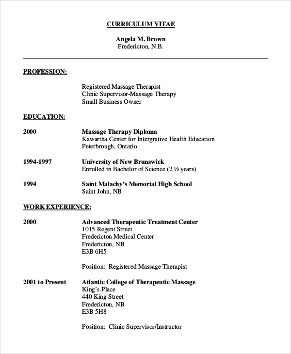 registered massage therapist resume