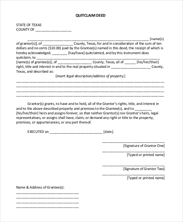 Free Quit Claim Deed Form Pdf Word Vrogue