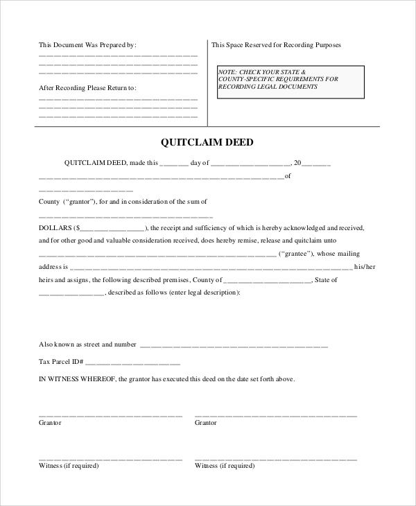 quit claim deed form maryland