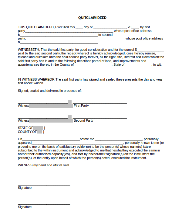 official quit claim deed form