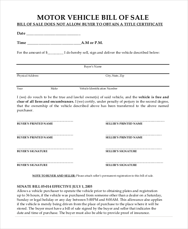 free 9 printable bill of sale samples in pdf ms word