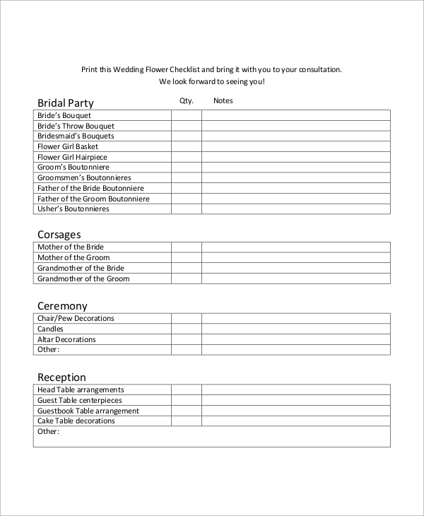 FREE 12+ Printable Wedding Checklist Samples in PDF MS Word Google