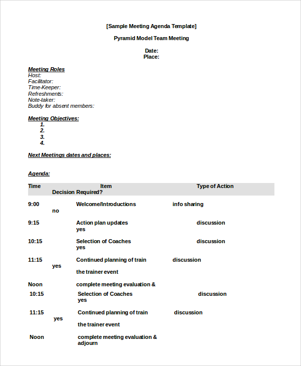 sample meeting agenda format
