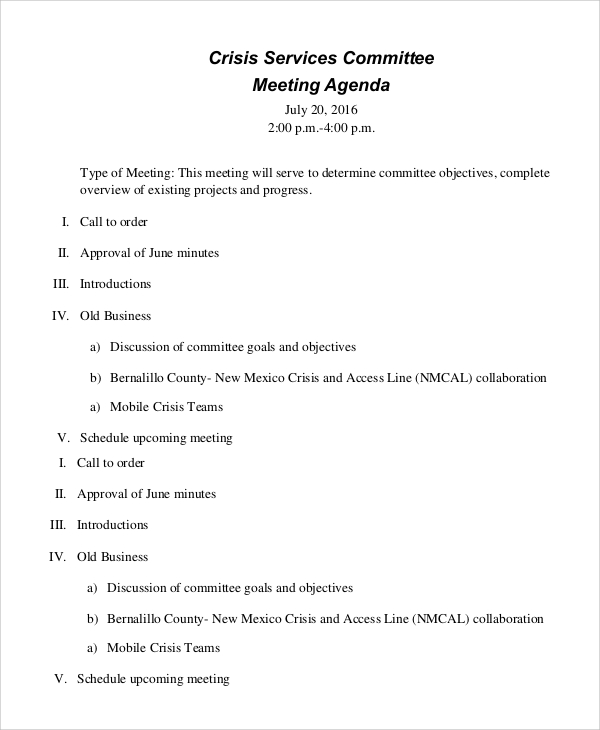 formal meeting agenda 
