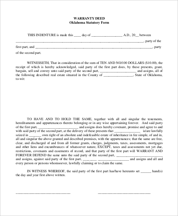 warranty deed statutory form