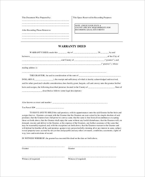 free generic warranty deed form