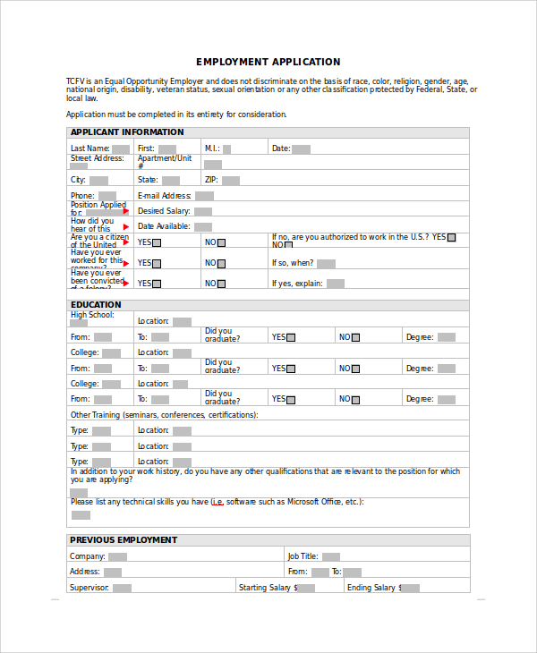 generic fillable employment application