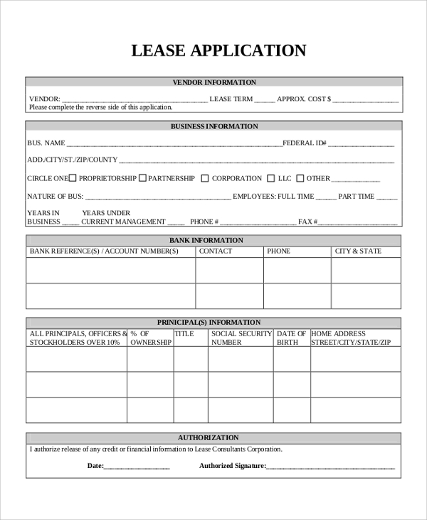 vendor lease application