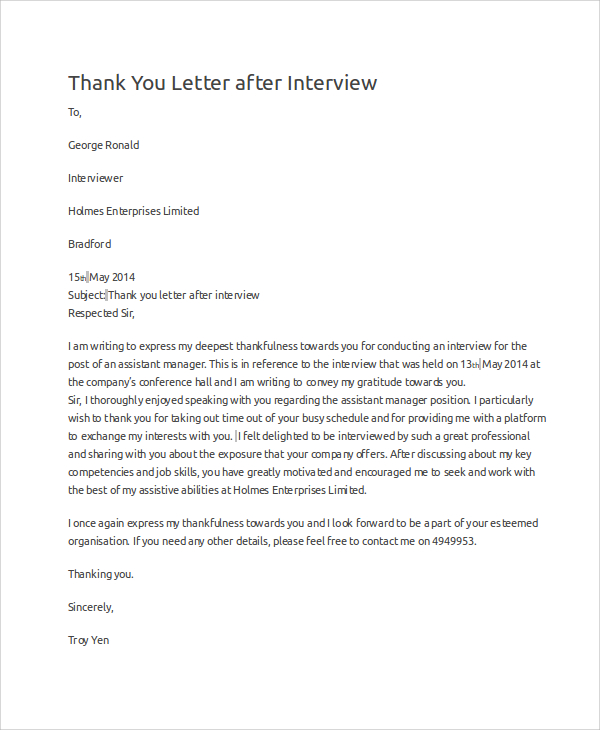Thank You Letter For Interview Nursing Letter