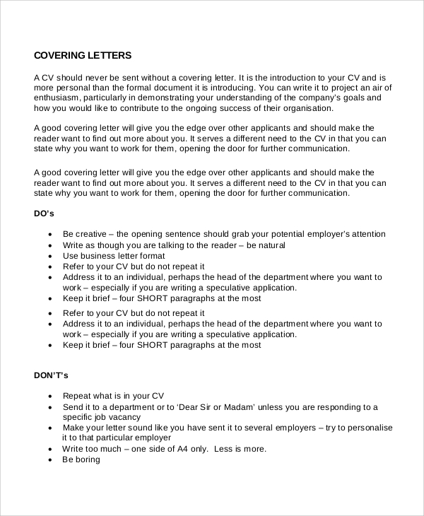 cover letter cv example introduction